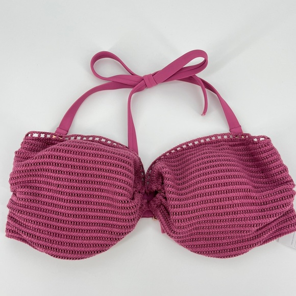 NWT Bikini Top Swim Pink Crochet Removable Straps & Pads Swim SZ 36B - Picture 6 of 6